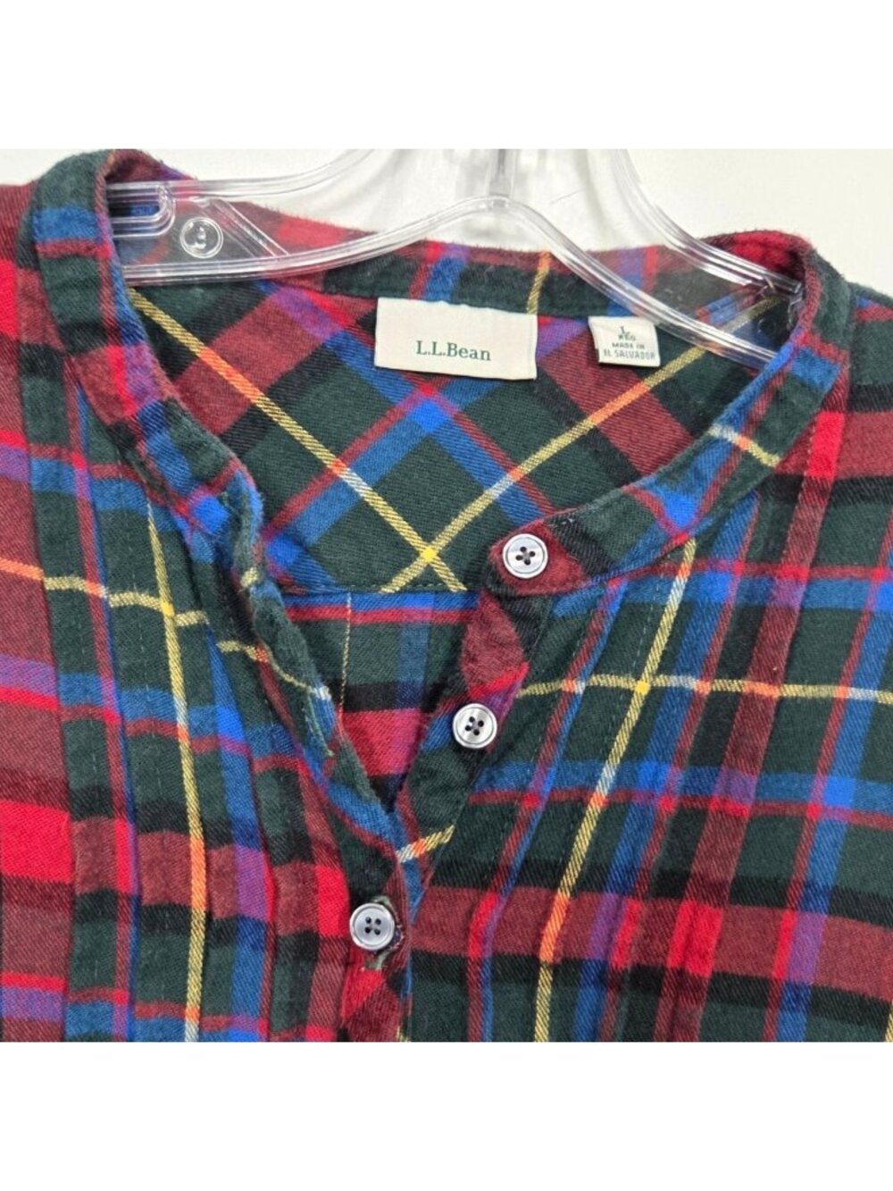 LL Bean Nightgown Womens Large Red Scotch Plaid Pintuck Flannel Holiday Cottage - Picture 3 of 8